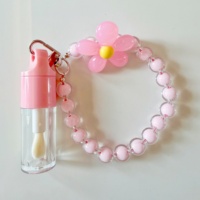 Tube de brillant à lèvres personnalisé avec logo, grand pinceau, porte-clés fleur mignon, contenant vide pour huile ou baume à lèvres avec applicateur