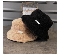 Chapeau Bob Noir en Peluche à Large Bord pour Femme, Style Coréen et Japonais Tendance et Polyvalent, Idéal Automne Hiver