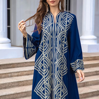 Abaya longue à manches longues pour femmes musulmanes, motif géométrique avec pierres thermocollées, caftan islamique marocain, robe de soirée modeste, design personnalisé disponible