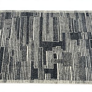 Modern Geometric Hand Knotted Eco-Friendly NZ Wool Area Rug Low Pile Thin Grey & White - Product Image 3