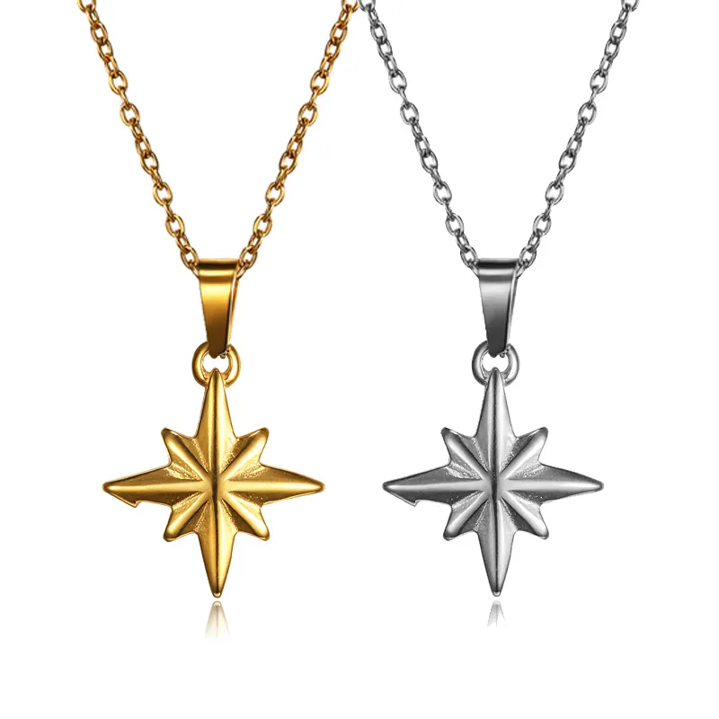 Moda donna accessori gioielli viaggio globo mappa oro Non appannamento collana in acciaio inox bussola Polaris North Star collana