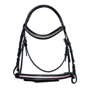 Bridon d'équitation en cuir anglais de qualité supérieure avec frontale à paillettes or rose et muserolle rembourrée pour le dressage et les concours d'hippique - Product Image 1