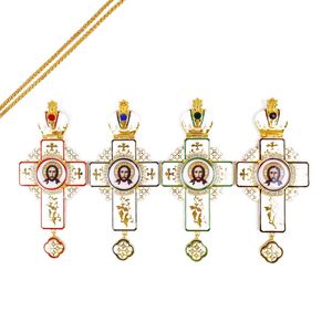 ZD027 Deluxe hecho a mano esmalte blanco esmalte Europa ortodoxo Pectoral Cruz collar con Jesús icono de la Iglesia regalo espiritual - Product Image 1