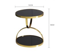 Table basse ronde à double niveau, petite et moderne, en métal doré avec plateau en verre trempé noir pour salon, meubles de luxe
