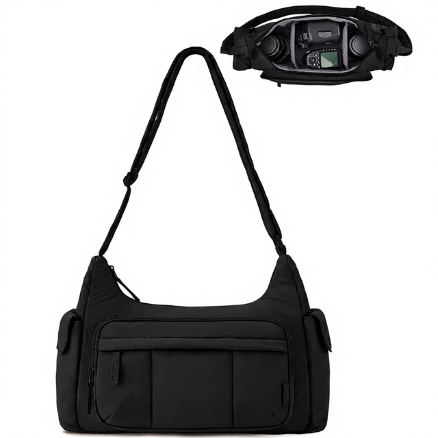 Water Resistant Shockproof Camera Bag Removable Padded Dividers Sling Crossbody Shoulder Bag for DSLR Mirrorless Daily Travel