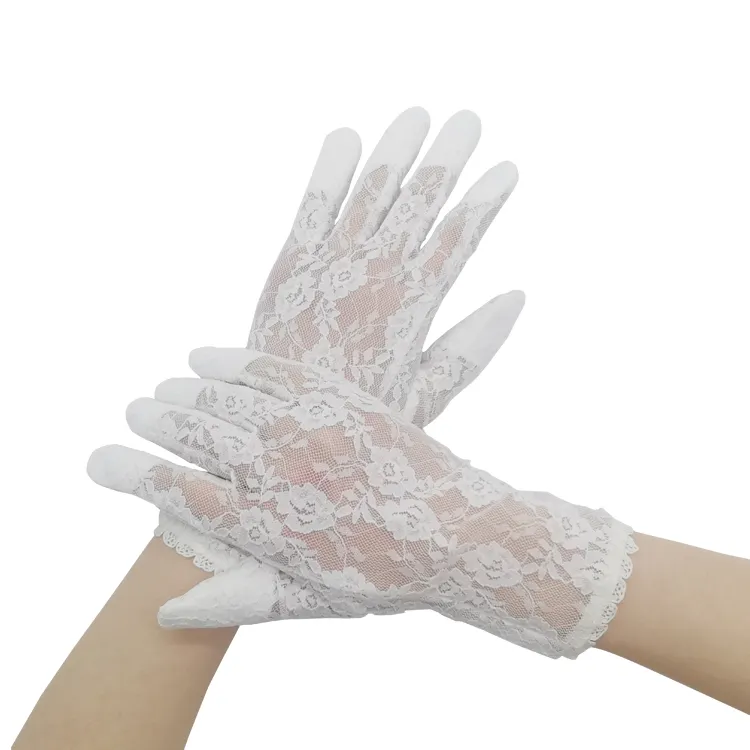 Wedding White Lace Small and Delicate Pocket Mouth Women's Gloves 100% Polyester Wrist Support Glove