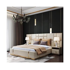 Lit de luxe, ensemble de chambre à coucher de haute qualité, lit simple, queen, double, king, moderne, en cuir capitonné, meubles de taille - Product Image 1
