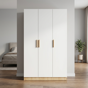 Modern White Wardrobe With Wooden Handles 2 Drawers Freestanding <b>Bedroom</b> <b>Storage</b> <b>Cabinet</b> Minimalist Design - Product Image 1