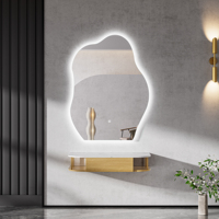 Espejo con borde ondulado de pared de cristal de longitud completa con forma de arte moderno, espejos de tocador Led inteligentes iluminados para hoteles