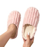 Chaussons d'hiver chauds en peluche rayés pour femmes, chaussures de maison à bout fermé