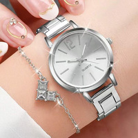 Ensemble de montres en acier inoxydable de style nouveau, 37 mm, verre, cadran analogique à aiguilles, bijoux simples et élégants, collier, bracelet, bague, boucles d'oreilles