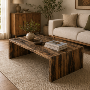 Mesa de Centro de Madera Maciza Hecha a Mano con Diseño de Cascada, Ecológica y de Lujo para Espacios Interiores Modernos - Product Image 1