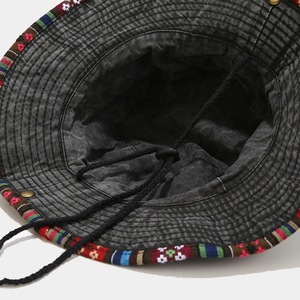 Cappello da pescatore in cotone lavato bohémien cappello da sole estivo per il tempo libero all'aperto per la pesca a tesa grande cappello da pescatore - Product Image 6
