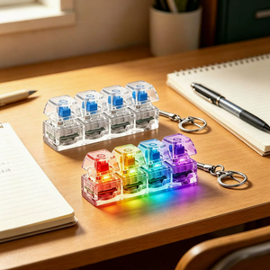 Bouton transparent anti-stress DIY, porte-clés clavier jouet anti-stress, clé anti-stress lumineuse à 4 touches - Product Image 1