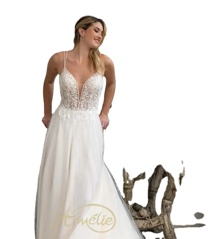 Elegante abito da sposa con scollo a v e scollo a v