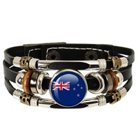 Bracelet commémoratif tressé à la main en cuir avec drapeaux nationaux de 48 pays (Chine, Royaume-Uni, États-Unis) pour les fans, idéal pour les voyages - Édition 2026