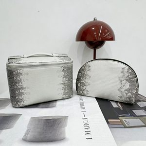 Bolsa de Cosméticos de Lujo con Textura de Piel de Lagarto, Juego de 2 Piezas, Organizador de Maquillaje de Cuero Impermeable, Bolsa de Aseo Portátil de Viaje para Damas - Product Image 1