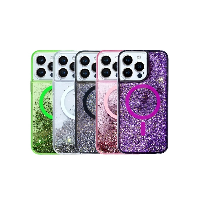 Magnetic Quicksand Liquid Phone case for iPhone 14 13 Pro Max Sequin Glitter Phone case for iPhone 12 Pro Max