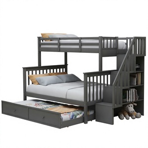 Modern <b>Wood</b> <b>Bunk</b> <b>Bed</b> Storage Stair <b>Bed</b> Frame Bedroom Furniture for Kids- Teens Adults - Product Image 4