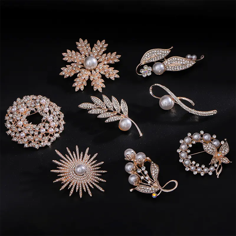 Jachon - Broche de diamante com pingente de pérola para mulheres, acessório de cor de flor e strass, novo estilo