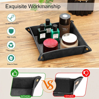 Bandeja organizadora de mesita de noche de PU para hombre, bandeja para relojes, carteras, teléfonos móviles, llaves, oficina, tocador de viaje, cuero individual
