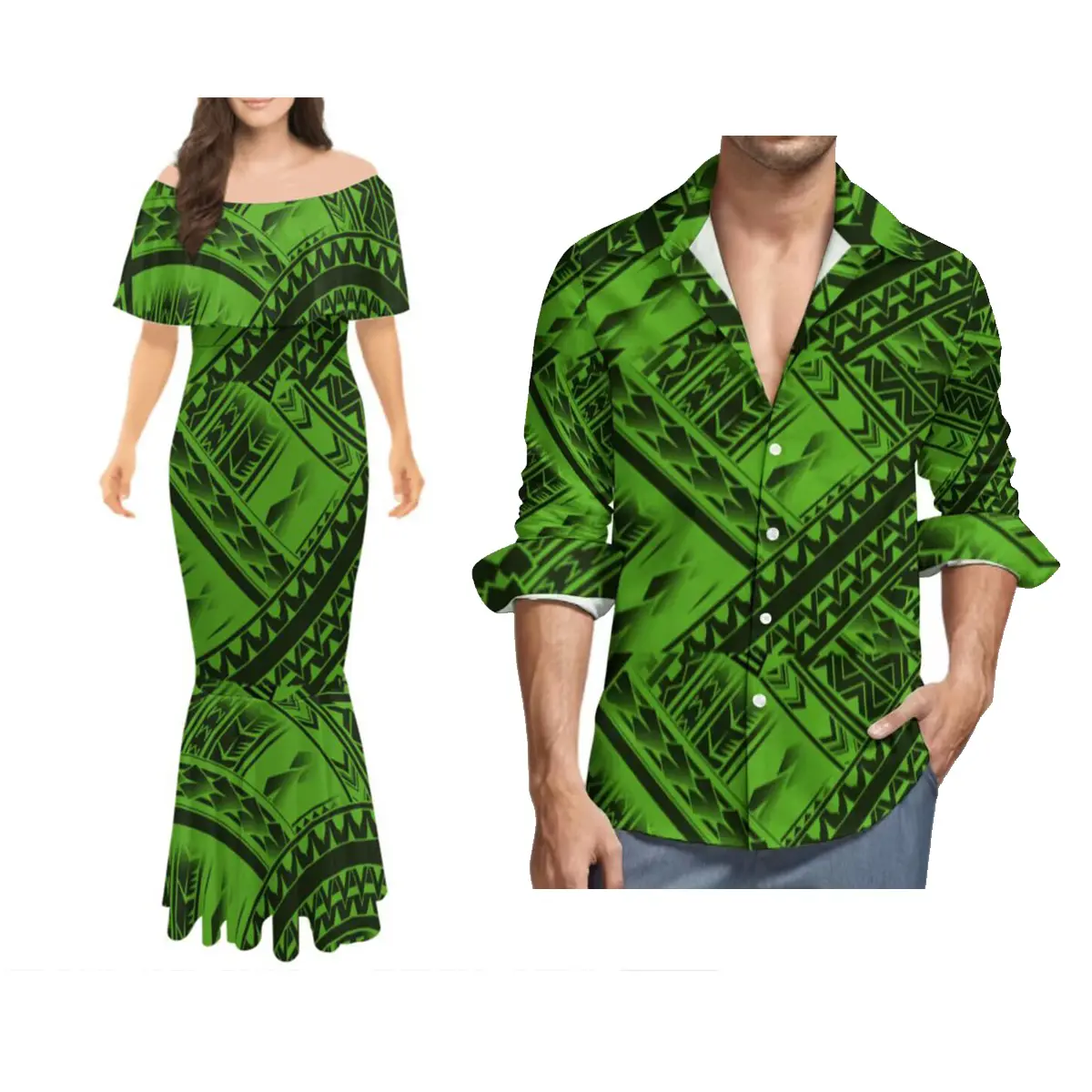 Abiti personalizzati per coppie taglie forti abiti da donna Sexy eleganti Samoan Puletasi sirena vestito polinesiano abbottonatura camicie estive