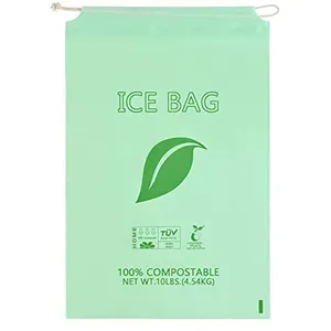 Custom Printed Biodegradable Ice Bag Heavy-Duty Disposable Eco Friendly 8lb 10lb Plastic Drawstring Ice Cube Bag For Ice Blocks