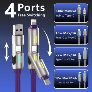 Hot Sale Led Breathing Light 4-In-1 Mobile Phone Charging Cable <b>Usb</b> Suitable Soft Silicone 240W Fast Charging Cable - Product Image 2