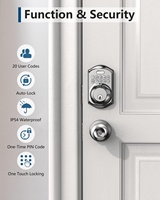 Serrure de porte sans clé avec clavier, pêne dormant intelligent pour porte d'entrée, 2 clés de secours, verrouillage automatique, installation facile, nickel satiné