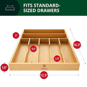 Wooden Cutlery <b>Storage</b> <b>Box</b> With Compartments For <b>Kitchen</b> Drawer Organizing And Tableware <b>Storage</b> Rectangular Open Top Design - Product Image 3