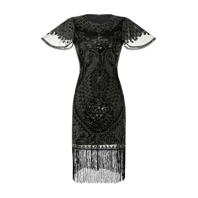 knee length dresses for ladies Women's Louise Flapper Fringe Mini Dress - Black in Size Large main image 0