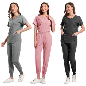 Women's Moisture Wicking Short Sleeve Scrub Top With Zipper And Pockets For Medical Nursing Hospital <b>Work</b> Uniforms Split Set - Product Image 5