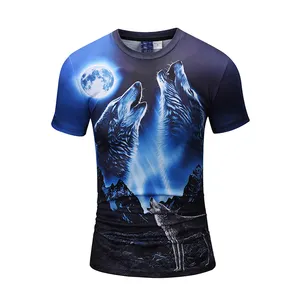Huiyi fashion Polyester Cotton All over printed T Shirts Custom Men Fitted Design full Screen sublimation print