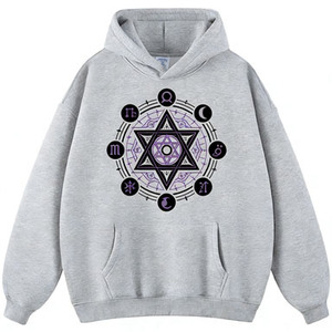 Sudadera Extra Grande de Algodón Gris Claro con Estampado de Elementos del Esoterismo Occidental, Diseño de Cartas del Tarot, Símbolo Astrológico, Místico - Product Image 1