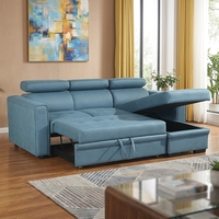 Sofá Cama Extraíble de Cuero Azul con Espacio de Almacenamiento, Sofá Cama Convertible Moderno de 3 Plazas para Sala de Estar, Muebles de Apartamento