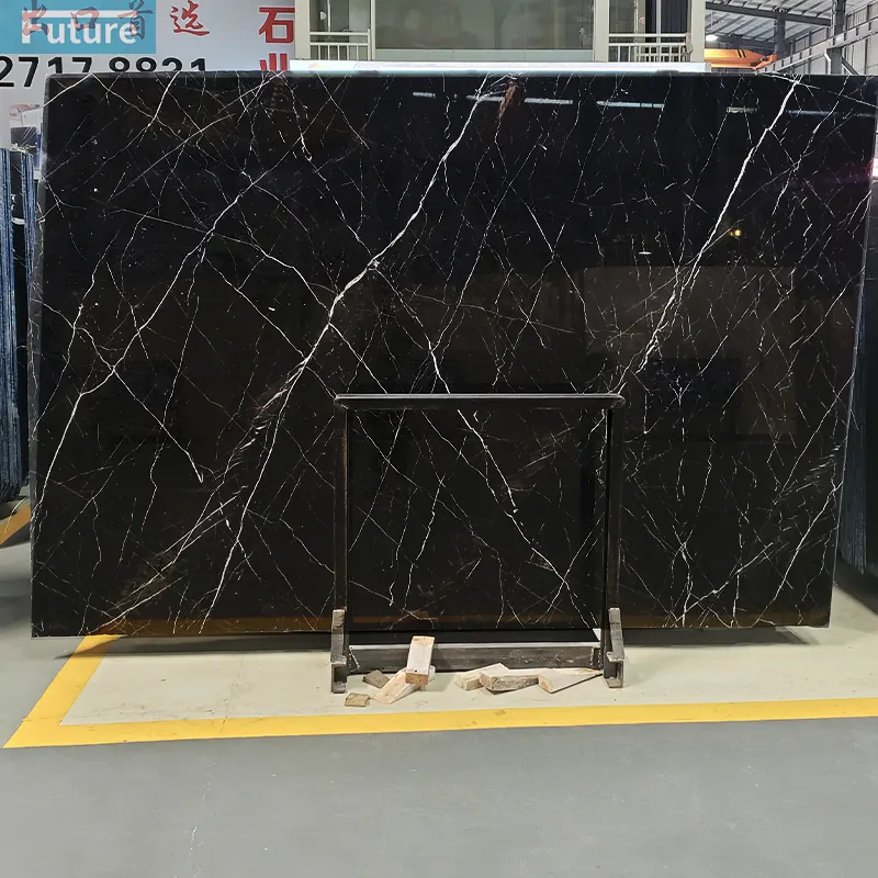 Future Stone Wholesale Cheapest Price Polished Black Kitchen Countertops Natural Black Marquina Marble Floor Slabs