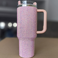 Gobelet isotherme en acier inoxydable Watersy 40 oz avec strass et poignée, tasse de bureau pour étudiants, isolation thermique