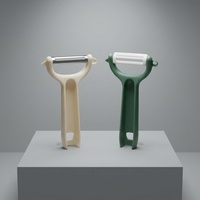 Éplucheur de légumes/fruits et de pommes de terre à double lame en acier inoxydable et céramique, 14 cm, avec poignée en plastique PP, durable, facile à nettoyer, trou de suspension