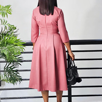 Robes de bureau pour femmes d'automne, robes décontractées élégantes pour femmes, couleur unie, plissée, robe africaine pour femmes, vêtements