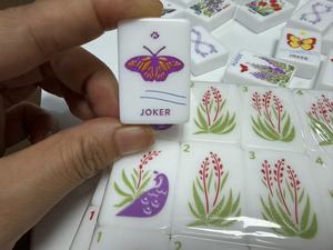 <b>White</b> Luxury Acrylic Mahjong Tiles Eco-Friendly Floral Butterfly Joker Game Set Embossed Playing Pieces 4-Player Party <b>Table</b> - Product Image 5