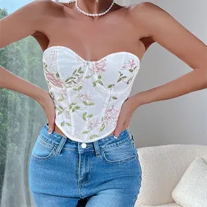 Hot selling fishbone steel ring diamond backless embroidered strapless sexy spicy girl style top for high-end outerwear