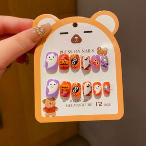 12 faux ongles 3D colorés de <span class=keywords><strong>dessin</strong></span> animé pour <span class=keywords><strong>Halloween</strong></span>, cadeaux adorables pour enfants, ongles à presser pour enfants avec colle, vente chaude - Product Image 3