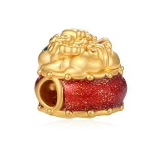 ปี่เซียะกลมเล็กสีทอง24k ประดับลูกปัดหรูหราเครื่องประดับลูกปัด0.9กรัม - Product Image 3