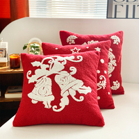 Housse de coussin en velours tufté pour Noël, motif flocon de neige, sapin et cerf brodé, pour canapé, décoration de maison de vacances, vente en gros