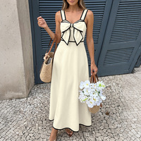 Robe décontractée élégante pour femme, prête à être expédiée, douce et respirante, coupe trapèze, col carré, dos ouvert, longueur midi, idéale pour les fêtes d'anniversaire