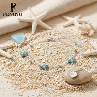 Bracelet ajustable en argent sterling 925 avec breloque étoile de mer en émail bleu fin, bijoux de plage tendance, vente en gros de bijoux océaniques personnalisés