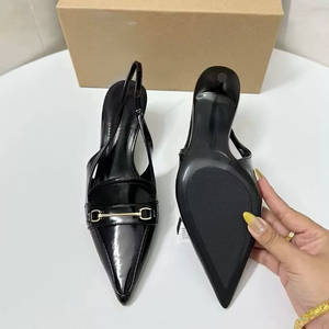 <b>Black</b> Sandalias Plastico Summer Shoes Slingback Kitten Women's Heels - Product Image 4