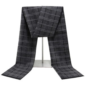 Wholesale Fesho Wear <b>Mens</b> Warm Jacquard Yarn-Dyed <b>Scarf</b> 100% Polyester Heat-Transfer Printed Black <b>Grey</b> Checked Design Long - Product Image 1