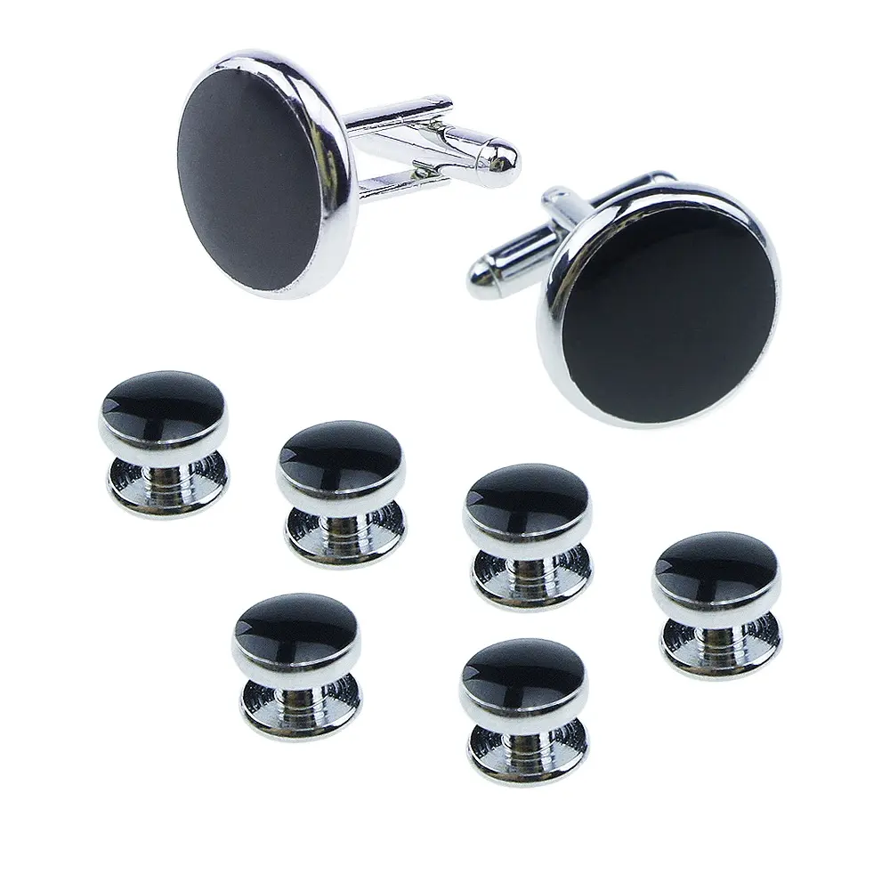New Style Men's French Shirt Round Drip Sleeve Nail 8 Piece One Set luxury Black White Blue Color Cufflinks