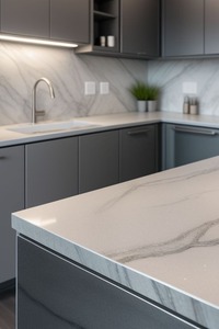 Dalle de quartz premium Calacatta Forest Grey C009 – Design élégant à fines veines - Product Image 1